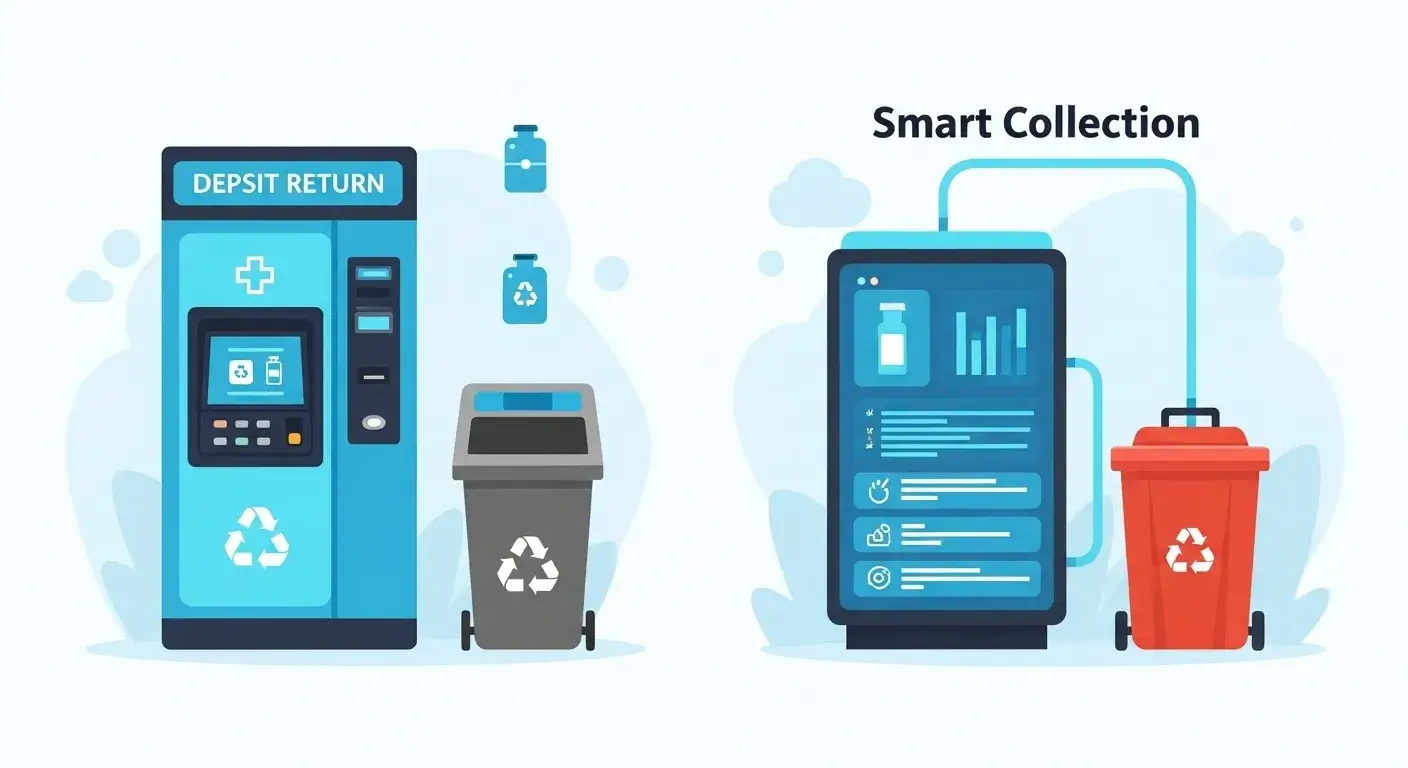 Deposit return system, smart recycling bin, and curbside drop-off setup in urban environment