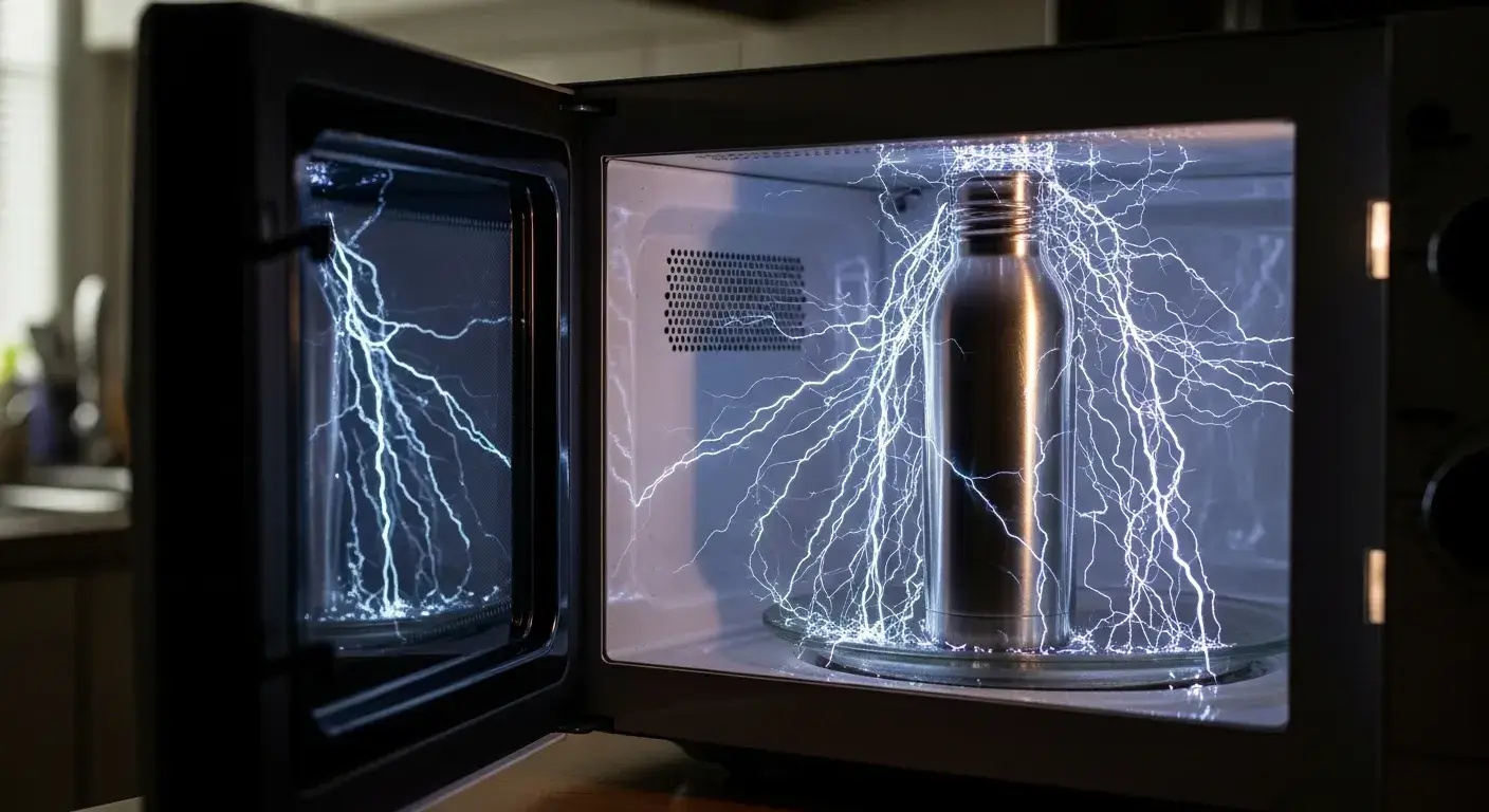 Sparks fly from metal container in microwave