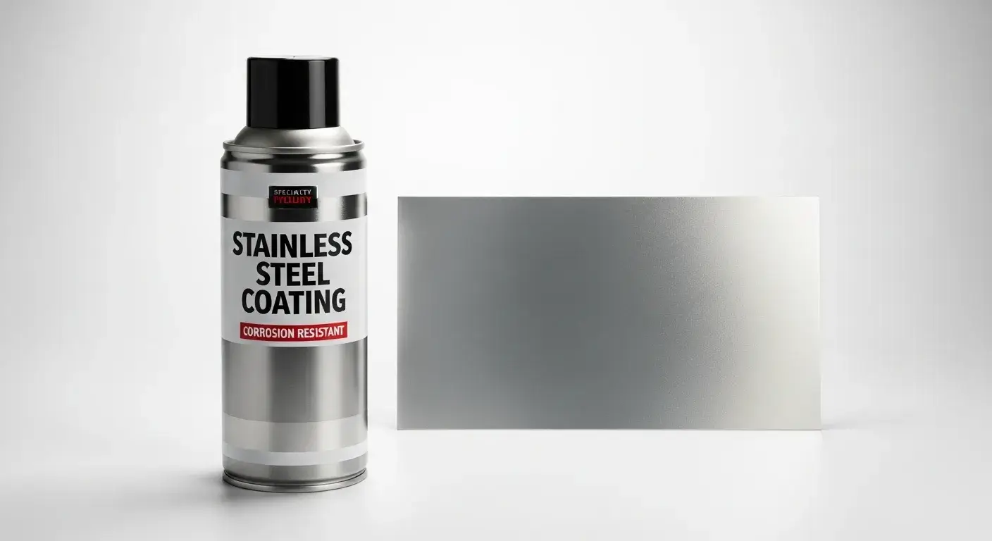Can labeled stainless steel spray paint with metal finish sample