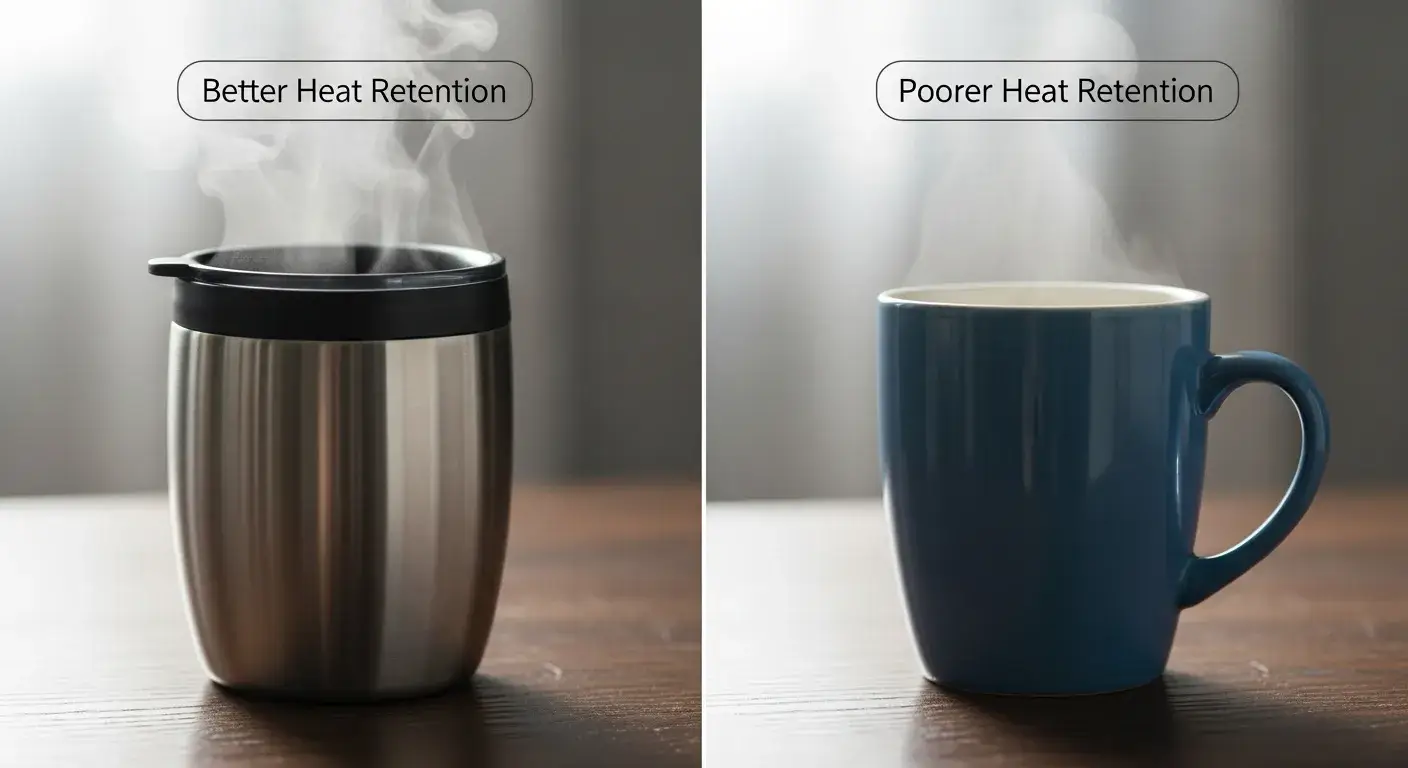 Steel vs ceramic performance Stainless steel vs ceramic mug side by side with steam levels