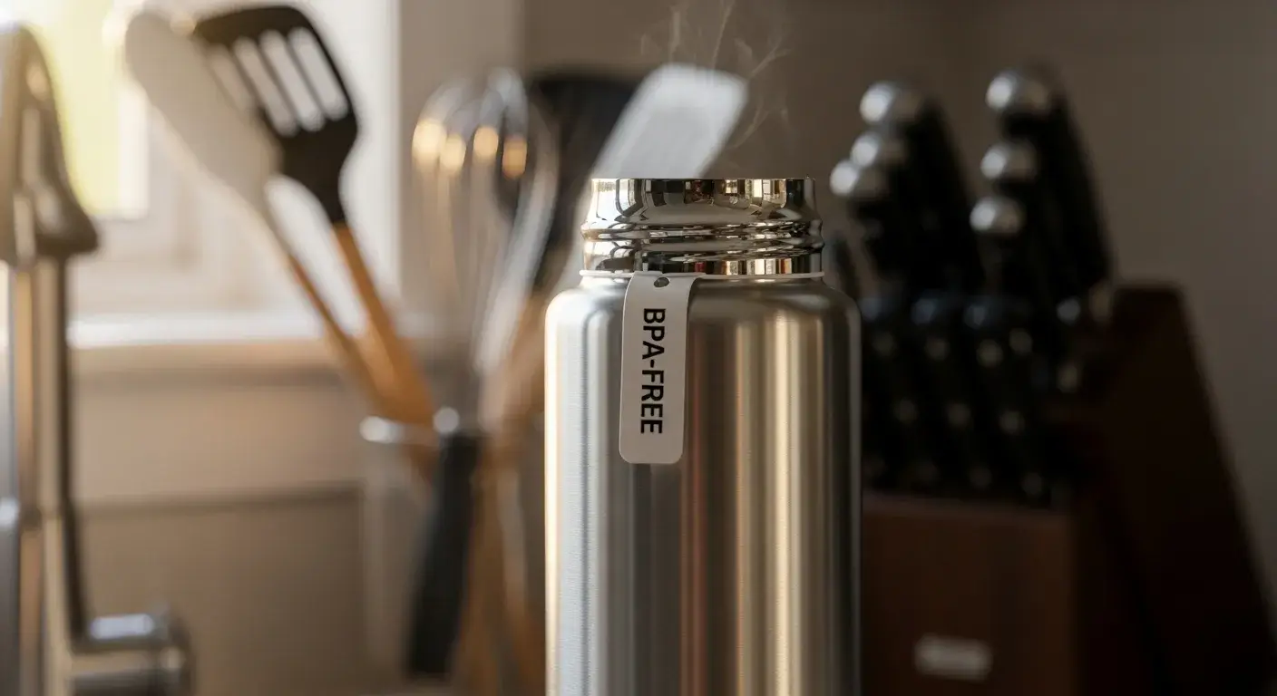 18/8 stainless steel water bottle with label