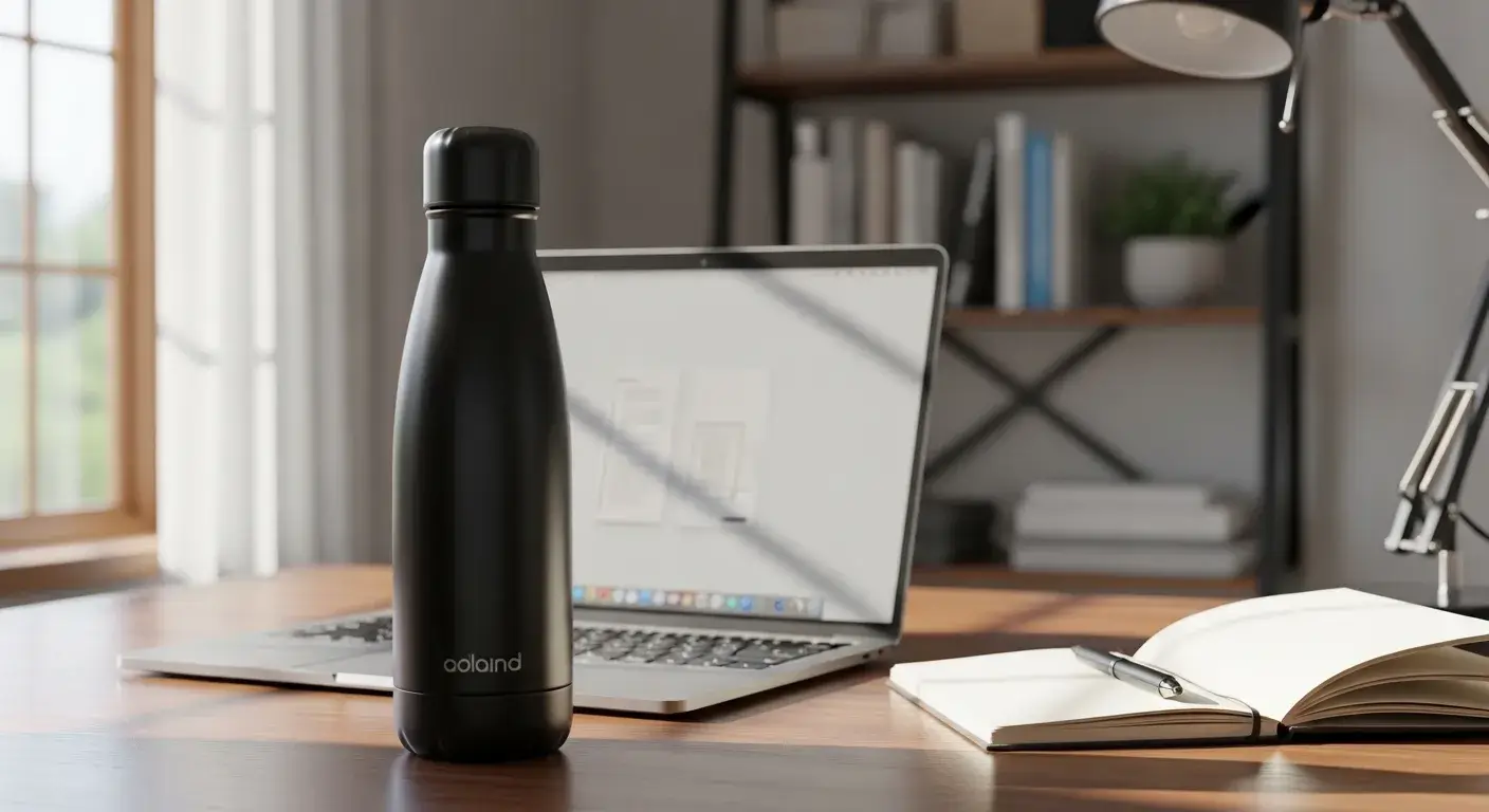 16 oz insulated tumbler bottle on a work desk