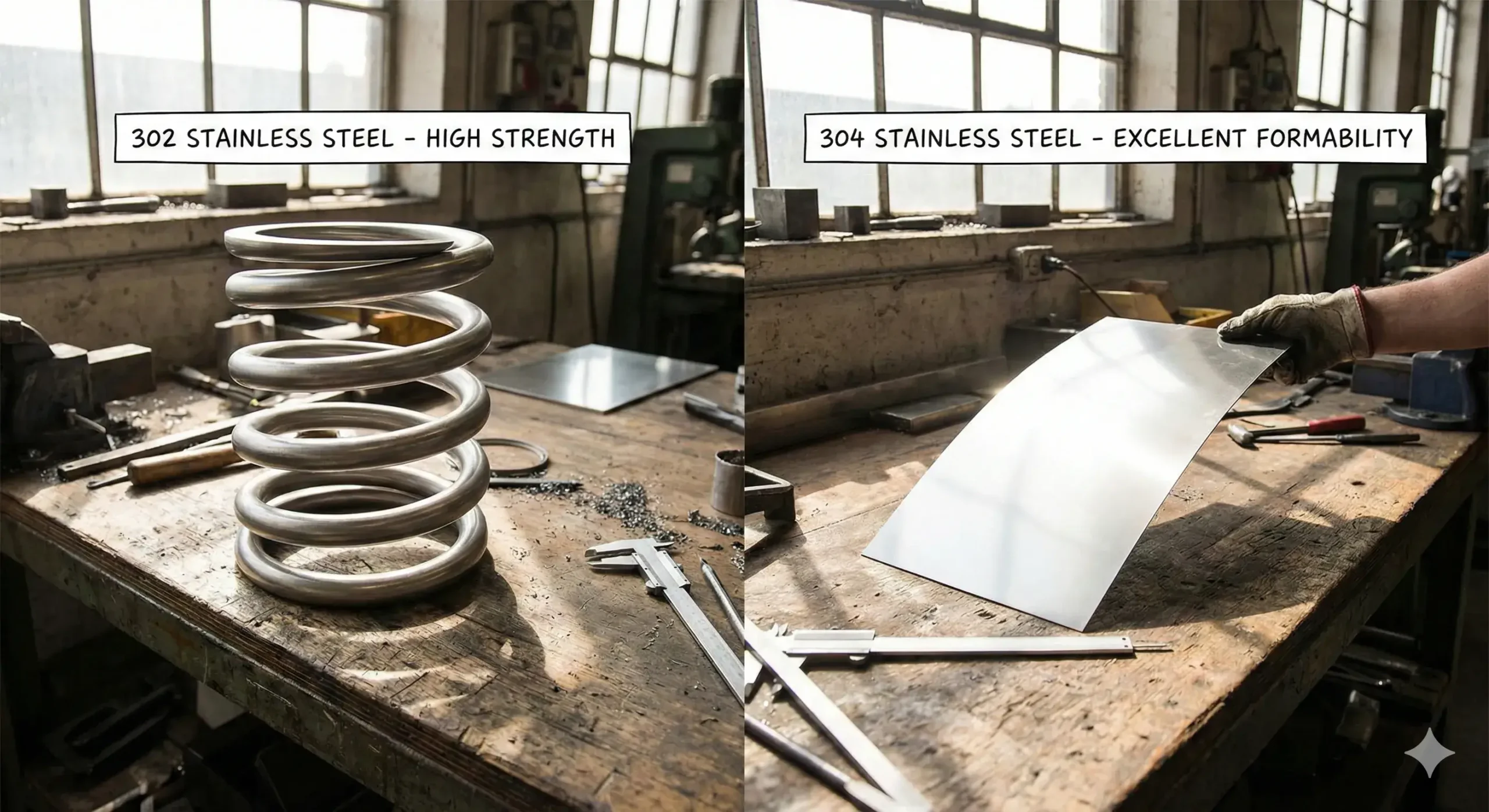 Strength vs flexibility 302 stainless steel spring vs 304 flexible sheet metal