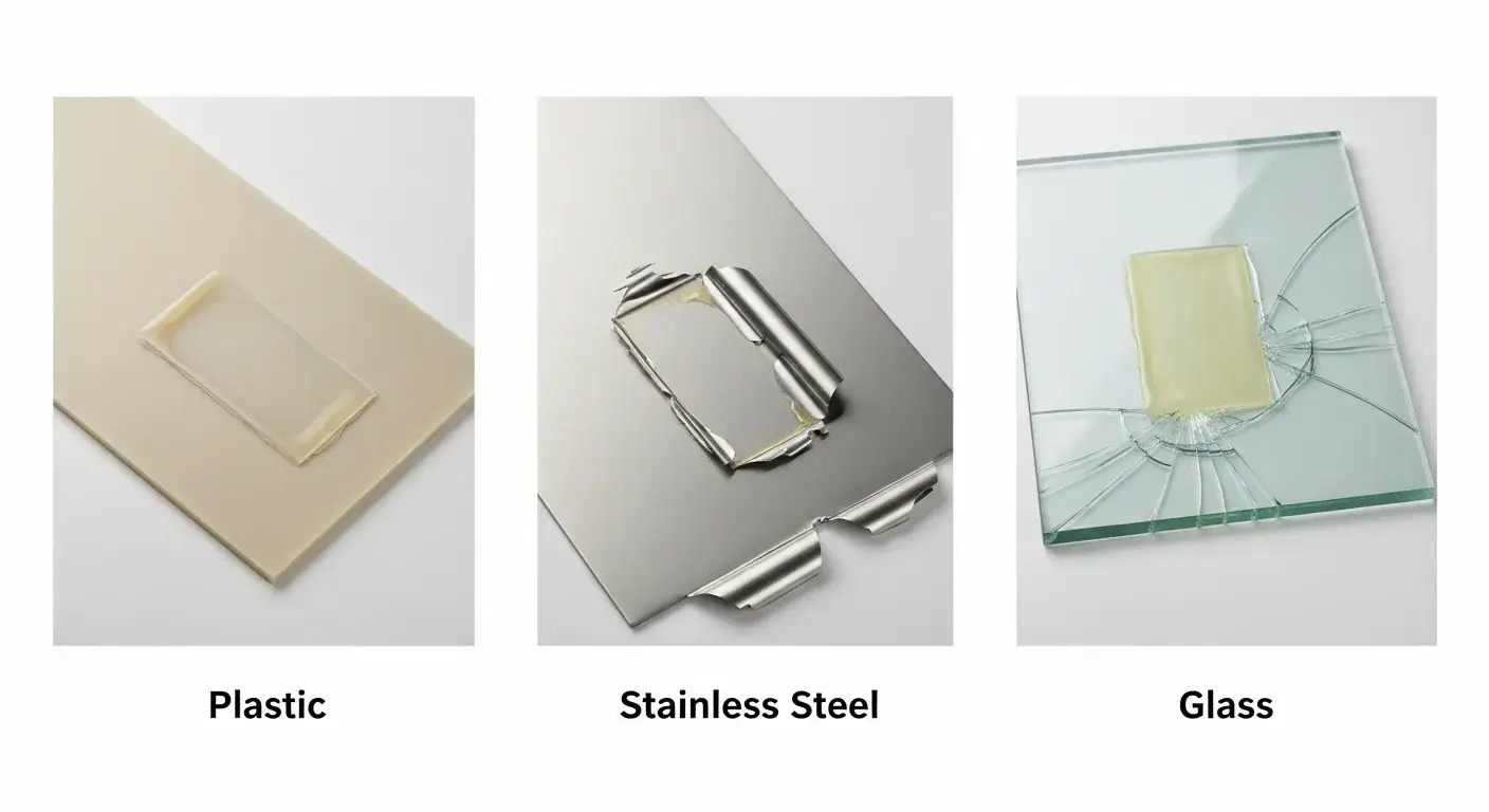 Different water bottle materials with glue test results