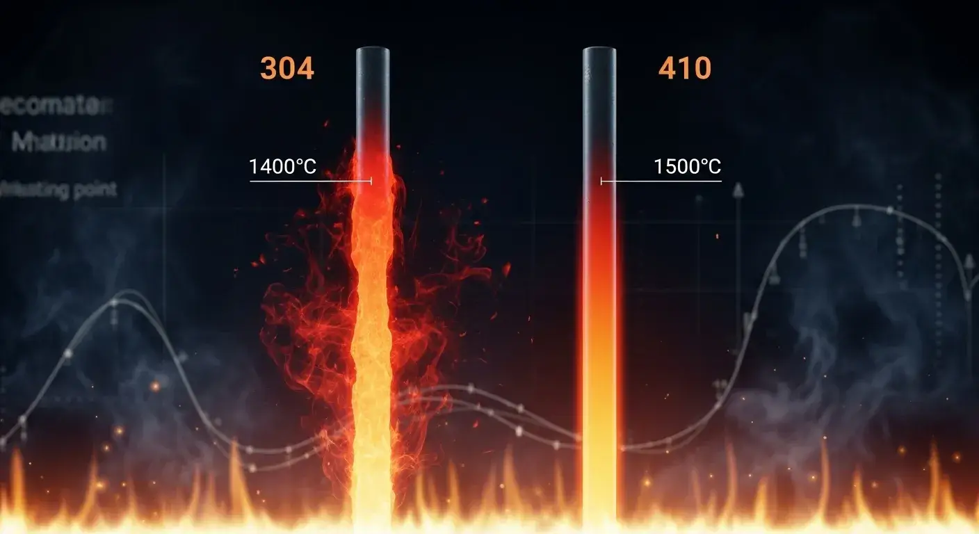 Thermal differences Heat comparison of 304 and 410 stainless steel