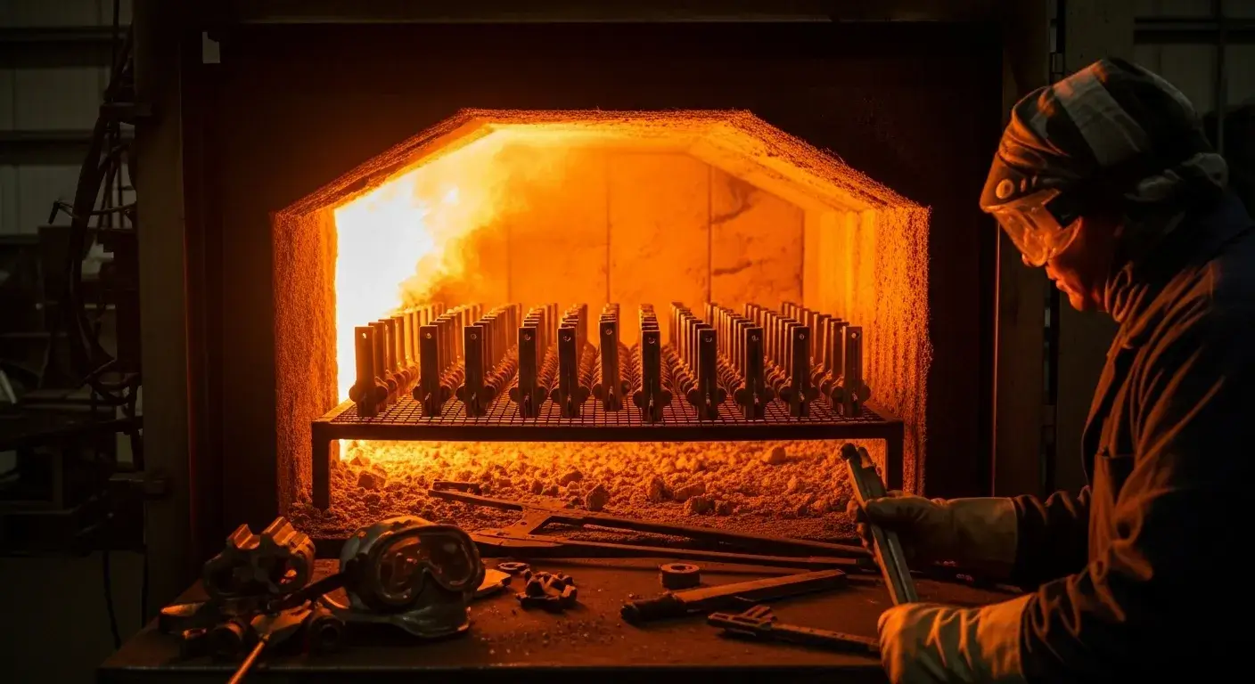 Oven glowing with metal parts