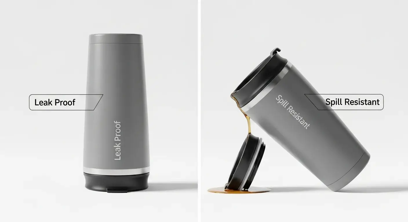 Leak proof vs spill resistant mug lids