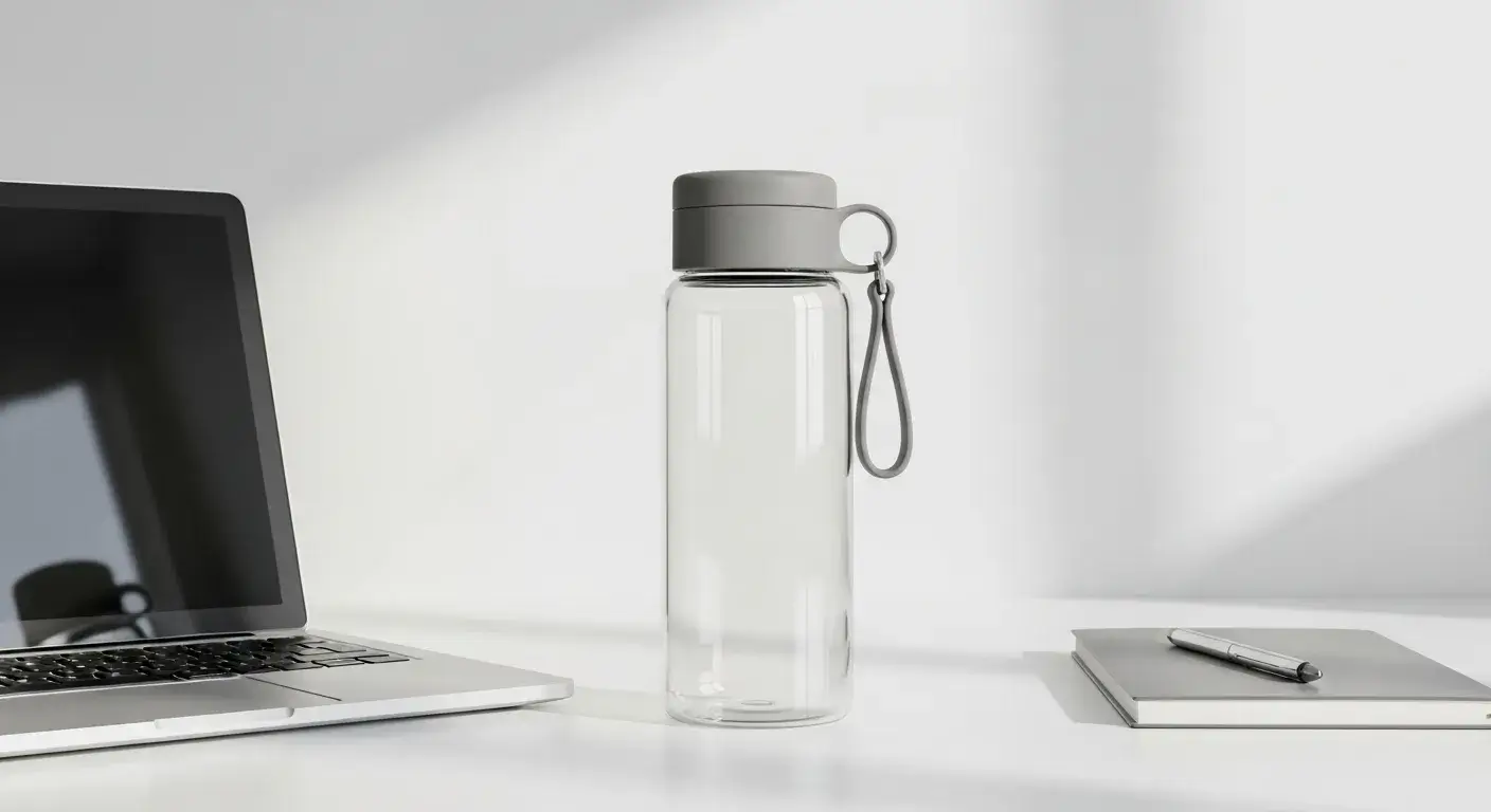 Clear Tritan bottle on desk