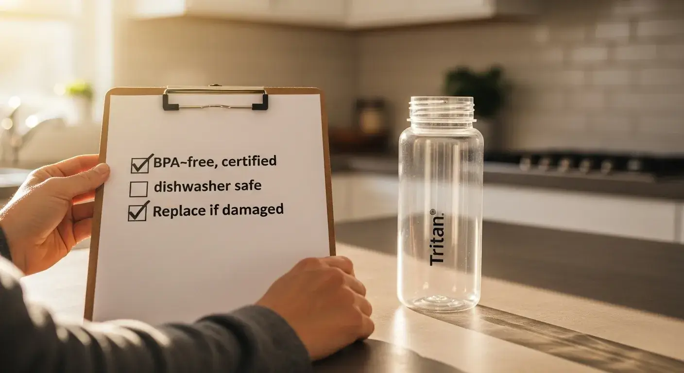 Parent with checklist and bottle