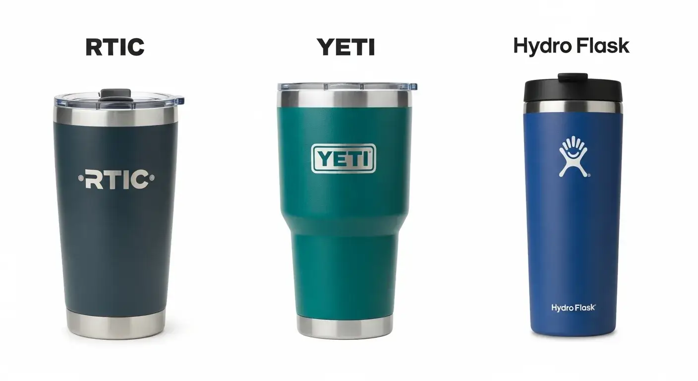Tumbler size use cases Three tumblers of different sizes with use case icons