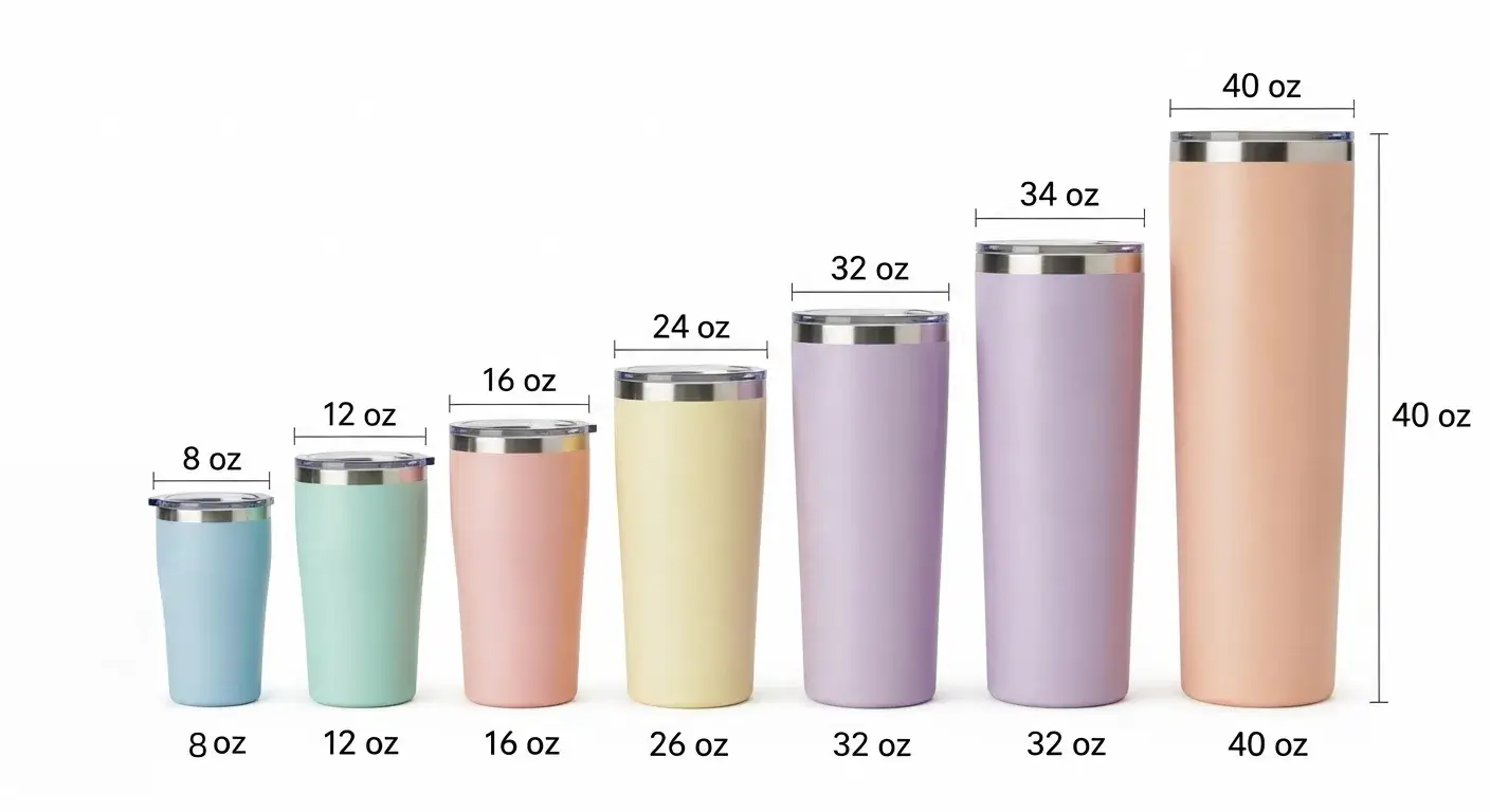 Lineup of tumblers showing size and height difference