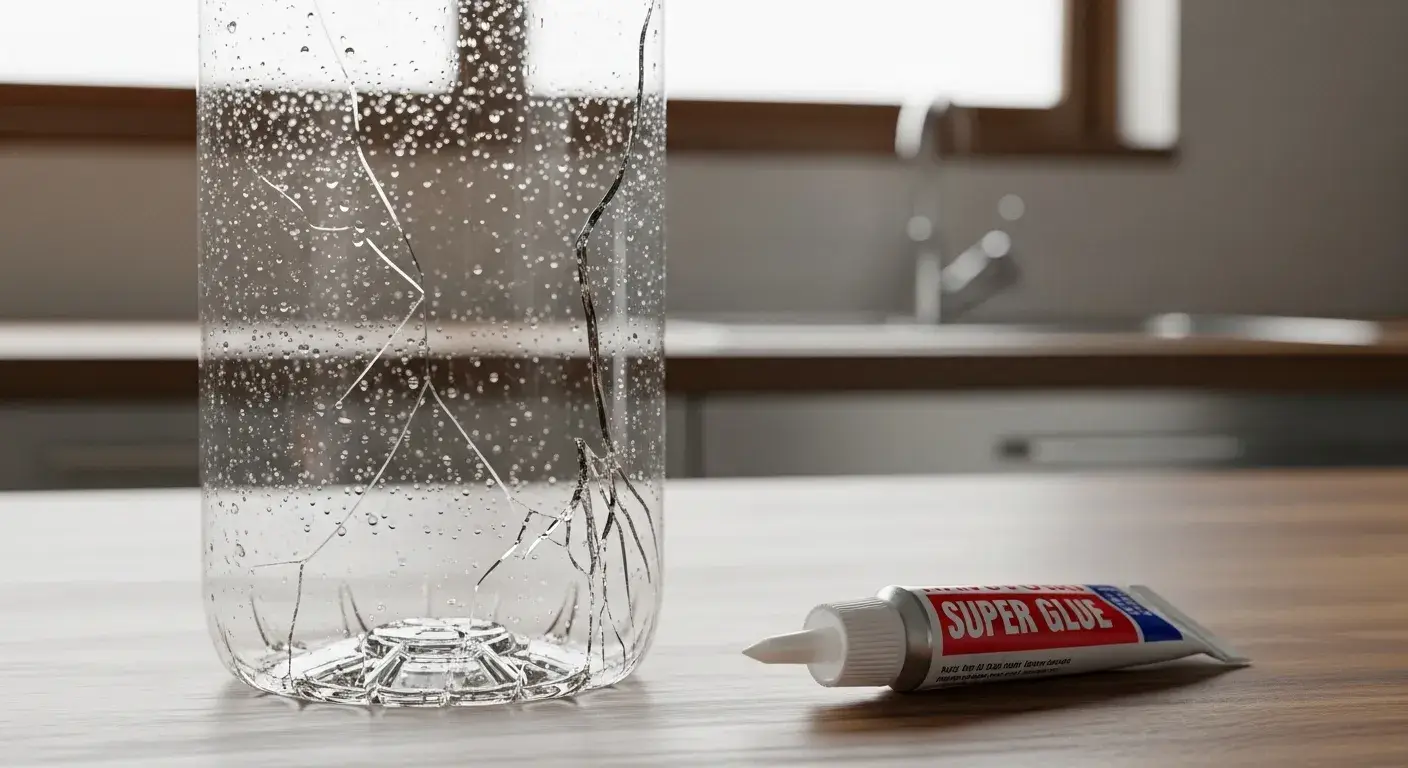 Super glue on cracked plastic drink bottle