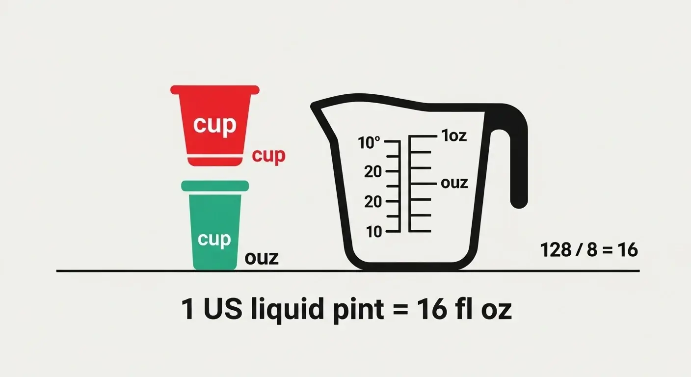 Measurement diagram showing 16 fluid ounces in a pint