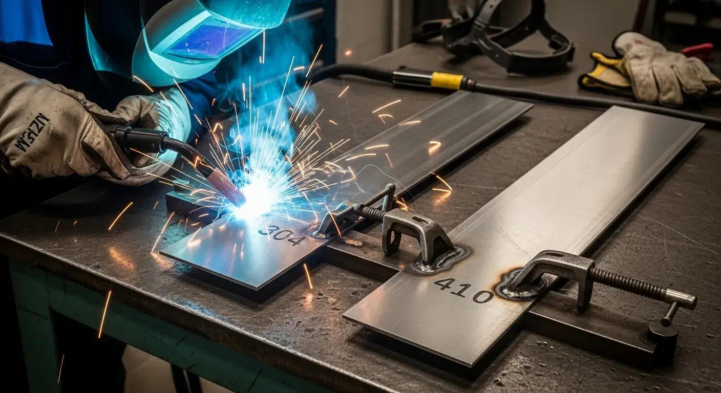 Weldability comparison Welding 304 stainless steel smoothly, 410 requiring careful control