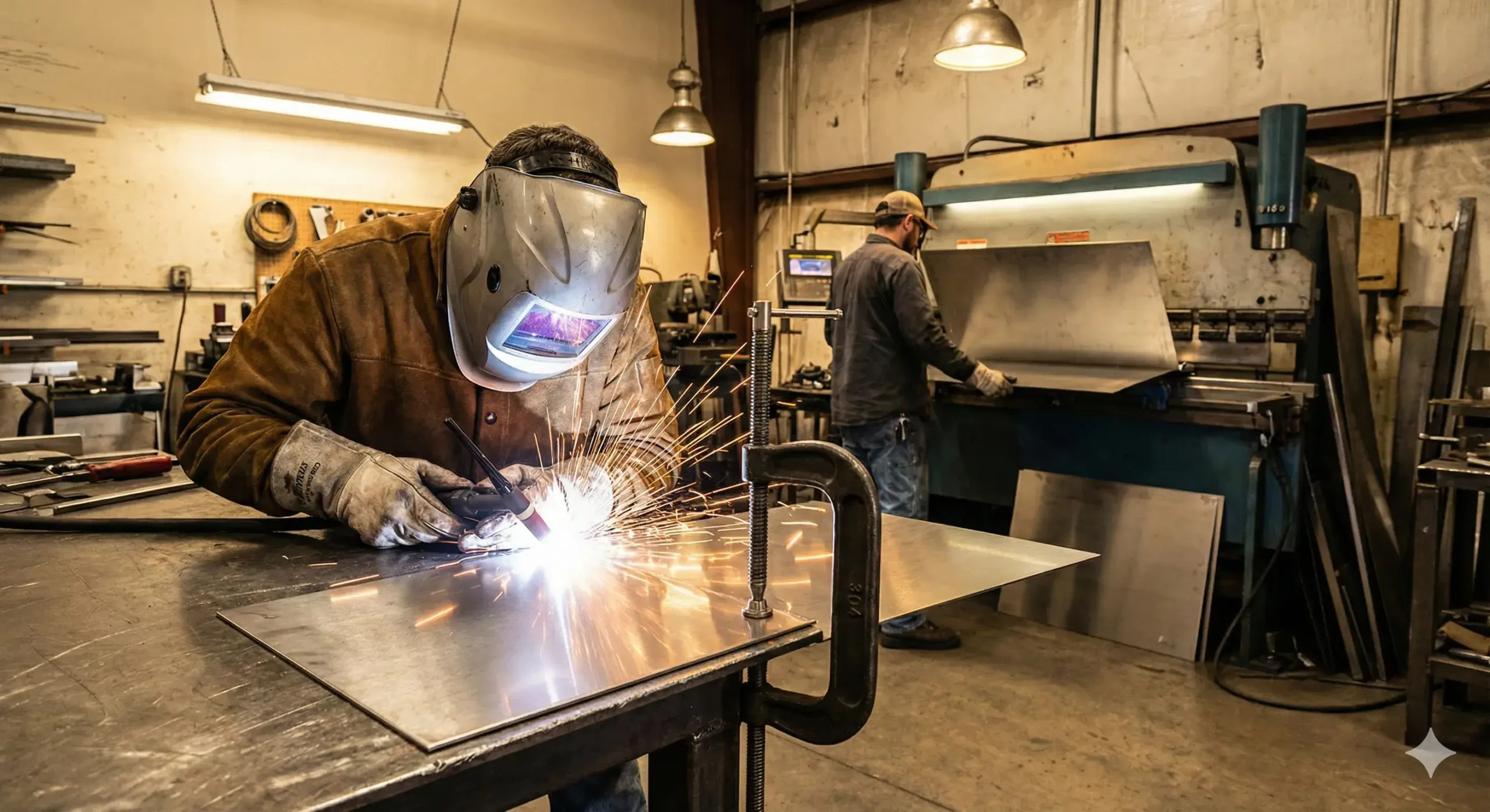 304 welding and forming Welding 304 stainless steel sheet in fabrication workshop