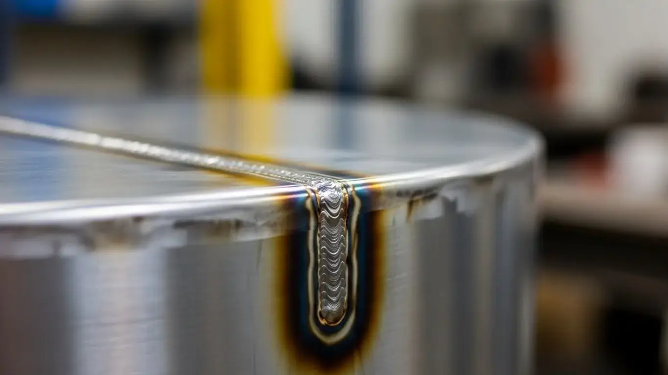 High-quality welding seam Close-up of polished welding seam on steel tank