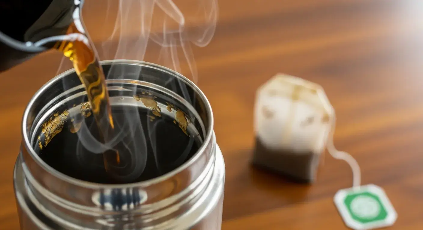How tea stains form Tea being poured into a metal bottle with staining visible inside