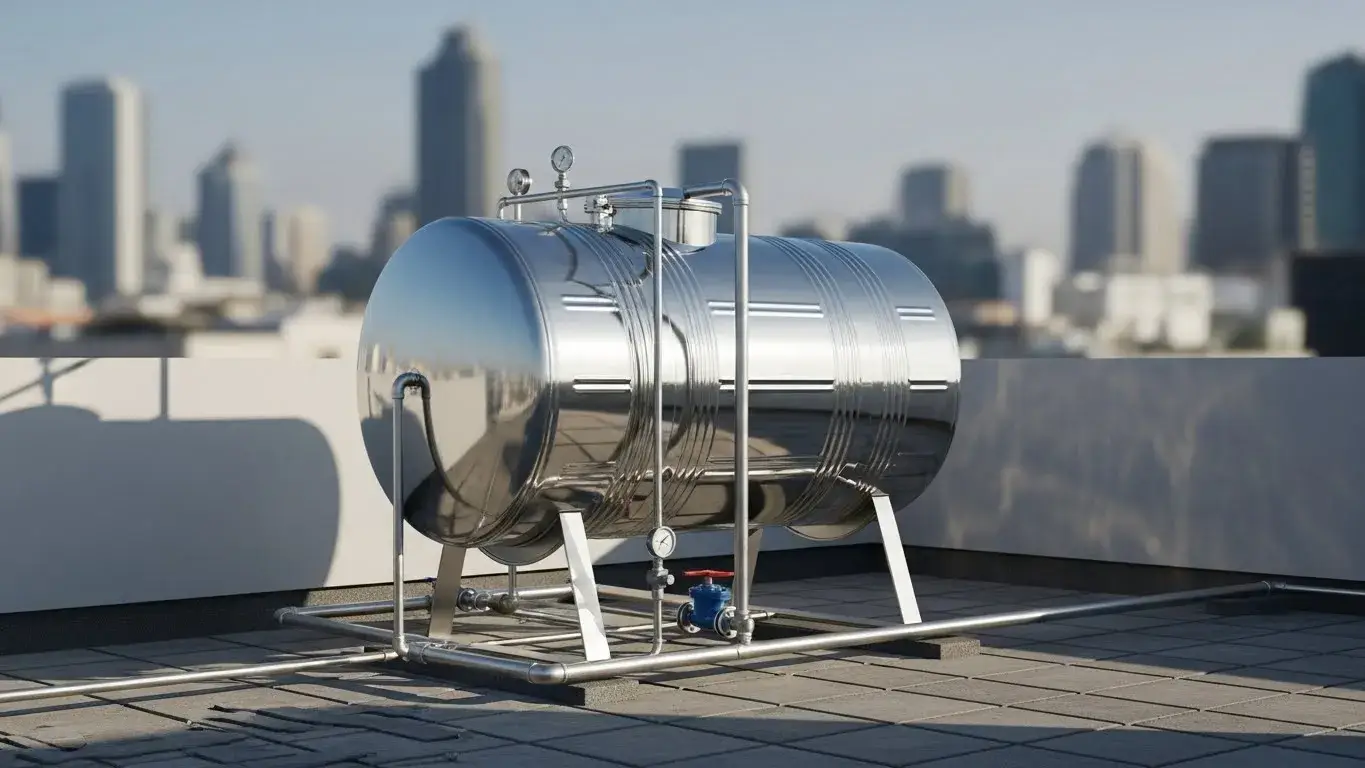 Steel water tank on rooftop Residential stainless steel water tank on rooftop