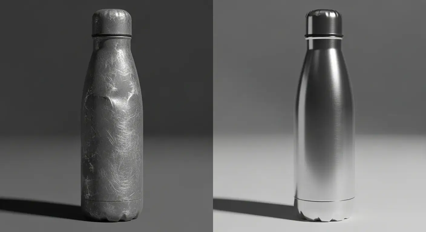 Damaged S'well bottle beside new replacement