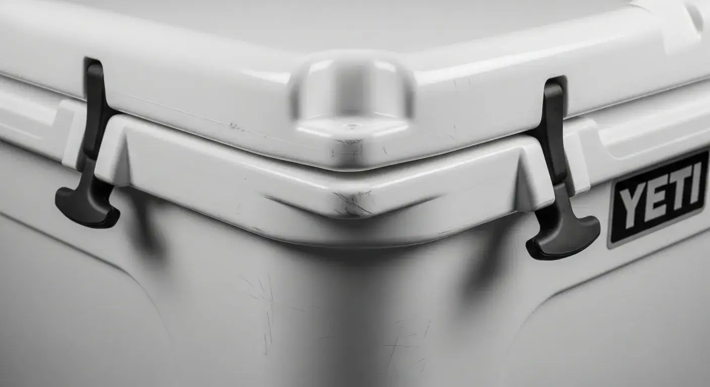 Close-up of Yeti cooler shell and latches