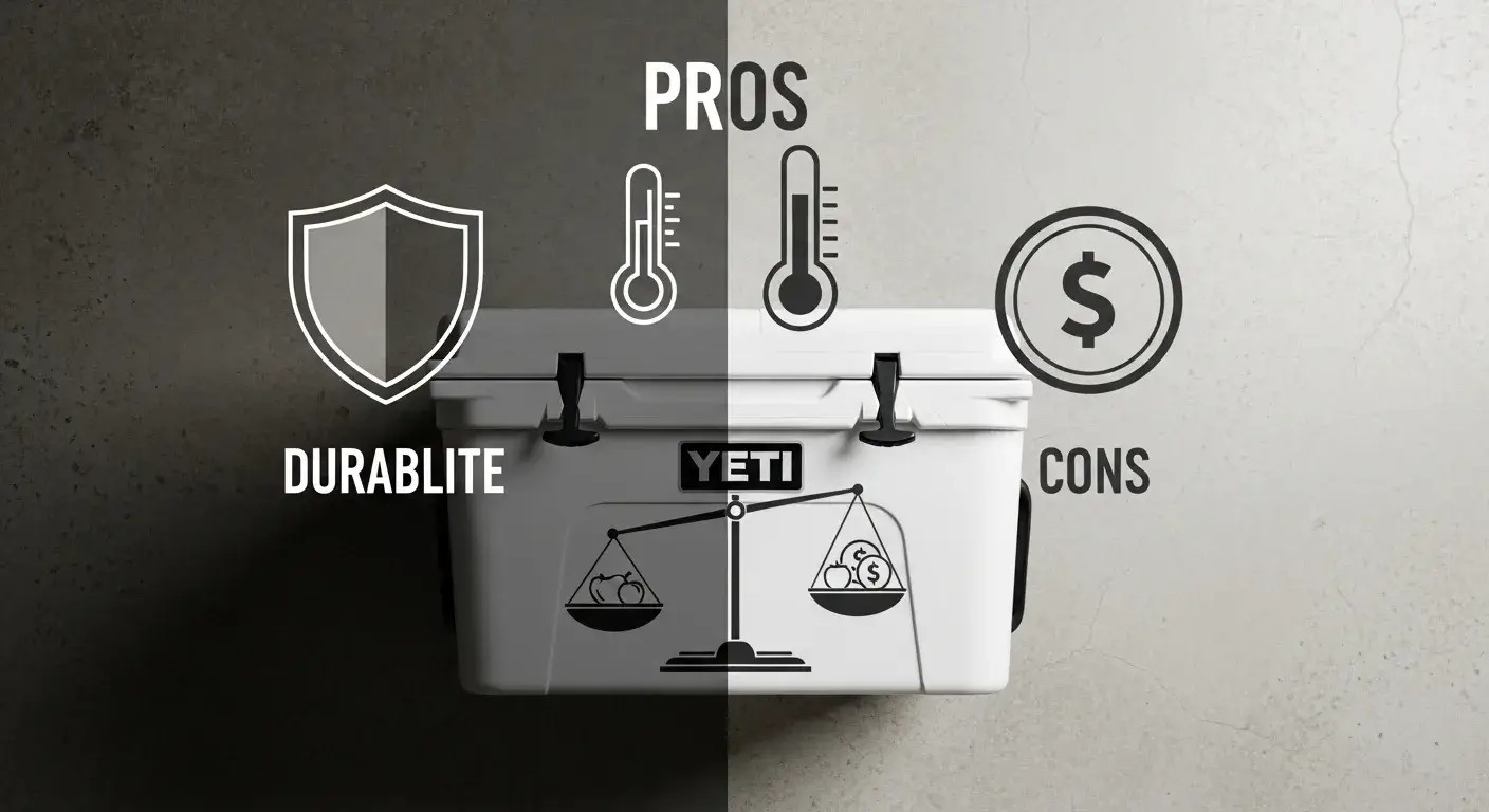 Yeti cooler with pros and cons icons