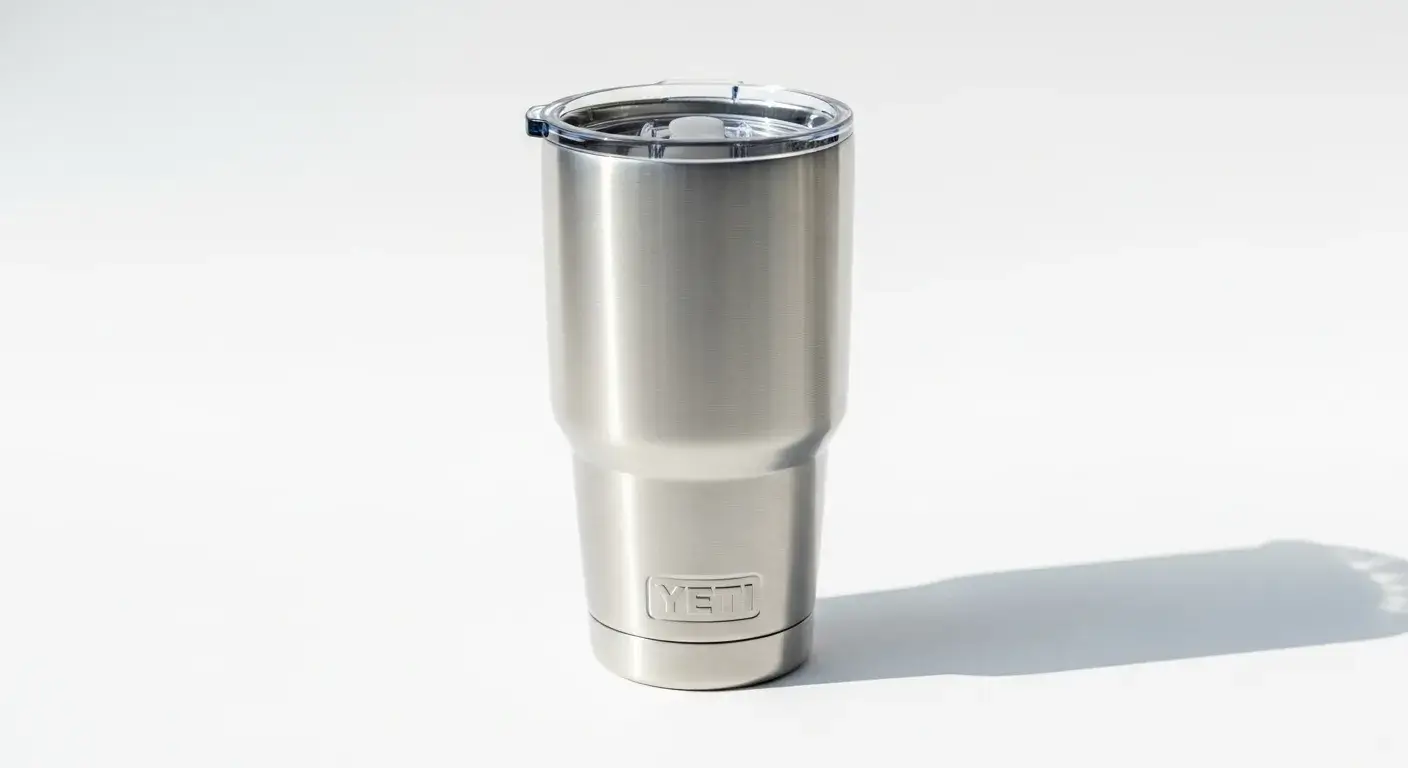 Disassembled Yeti tumbler with material callouts