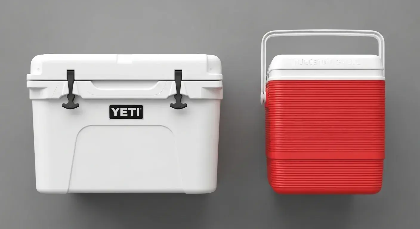 Side-by-side Yeti and standard cooler comparison