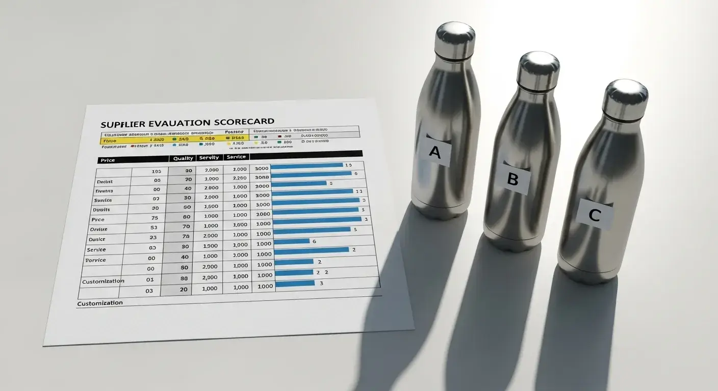 Comparison chart with supplier scores beside sample bottles