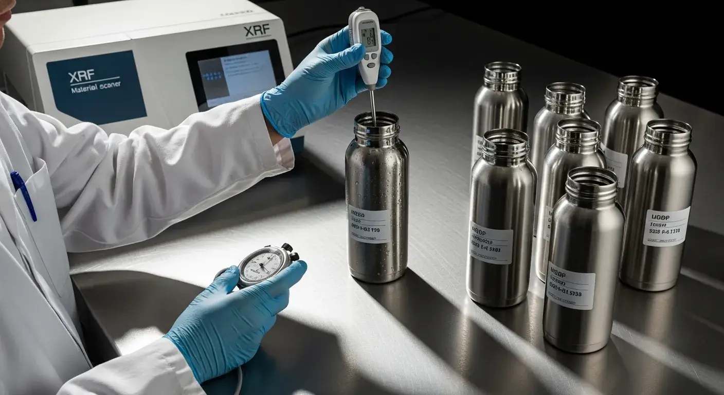 Lab testing stainless steel bottle for insulation and safety
