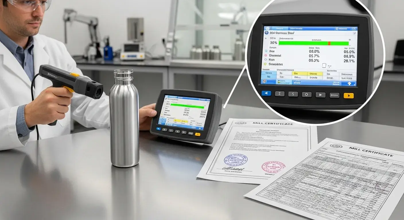 Lab testing 304 stainless steel with certificates