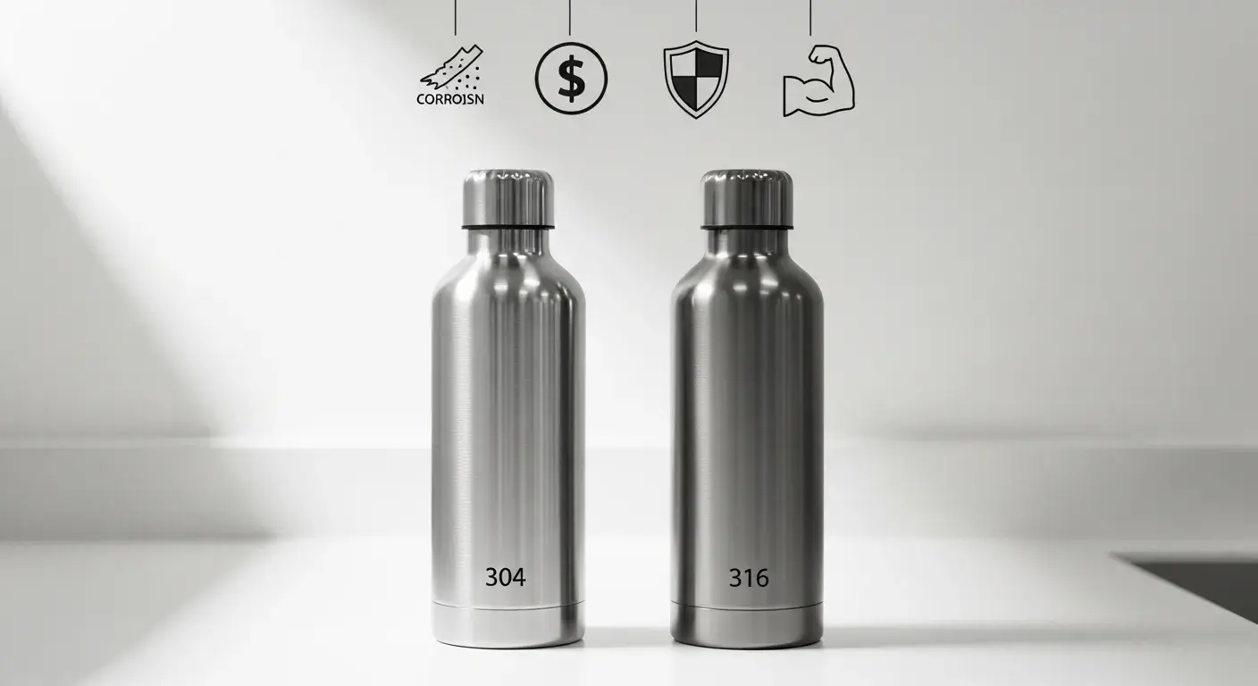 Side-by-side comparison of 304 and 316 bottles