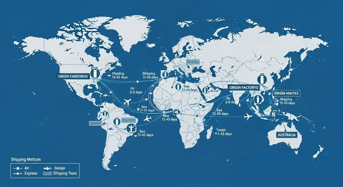 Global map showing bottle shipping routes and timelines