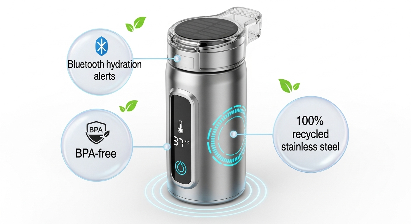 Smart and eco-friendly water bottle features illustration