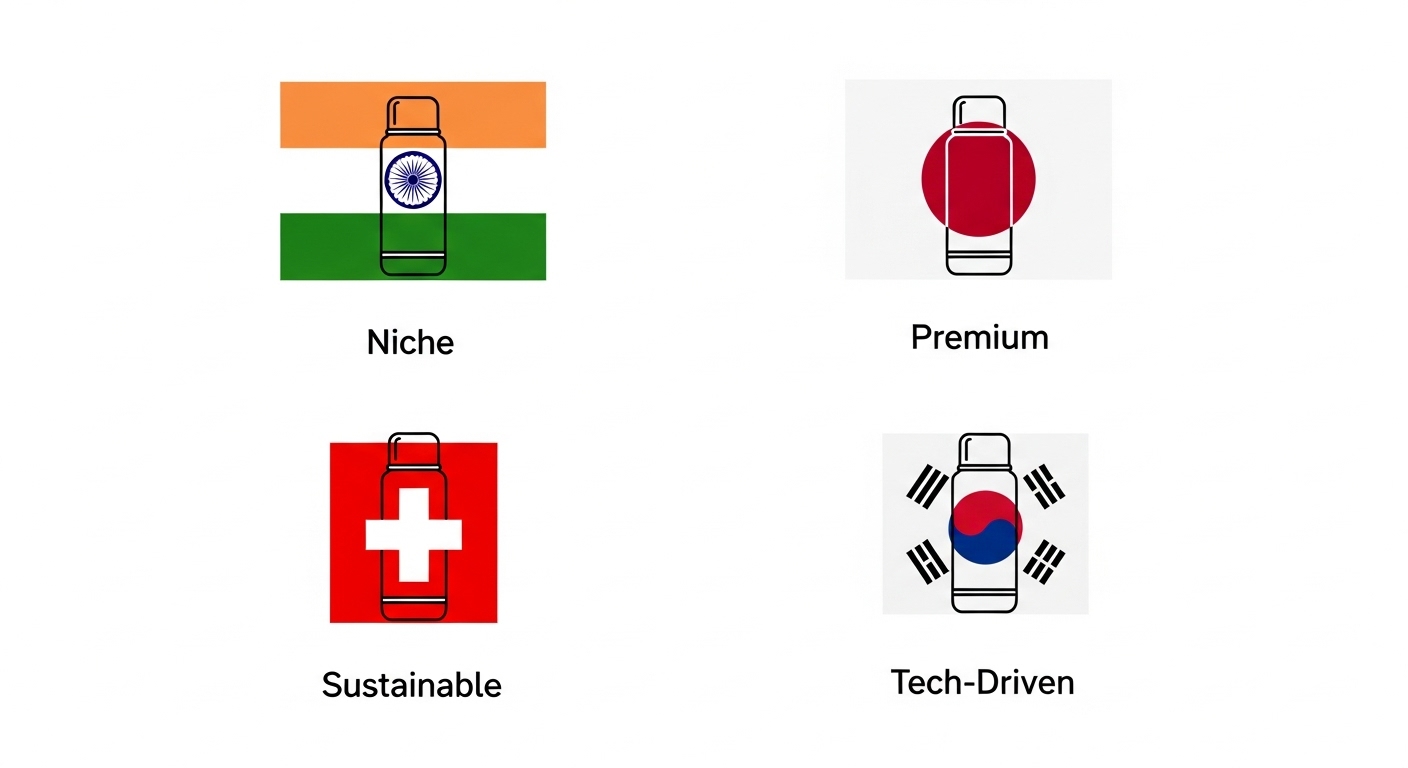 Brand logos overlaid on map showing manufacturing countries