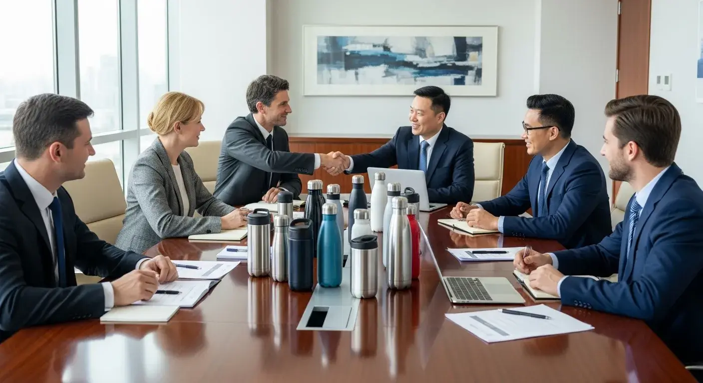 Business meeting between international buyers and Chinese bottle manufacturers