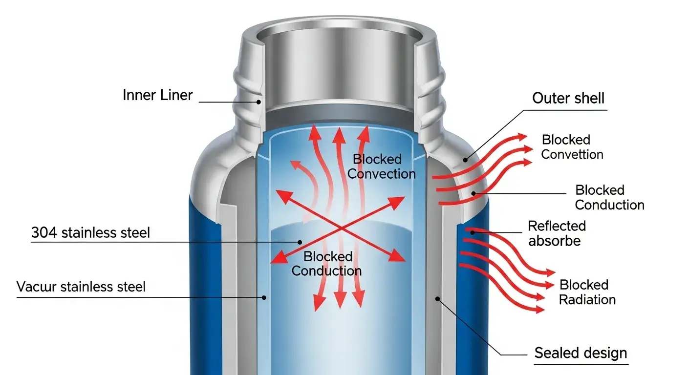 Cross-section showing vacuum insulation layers