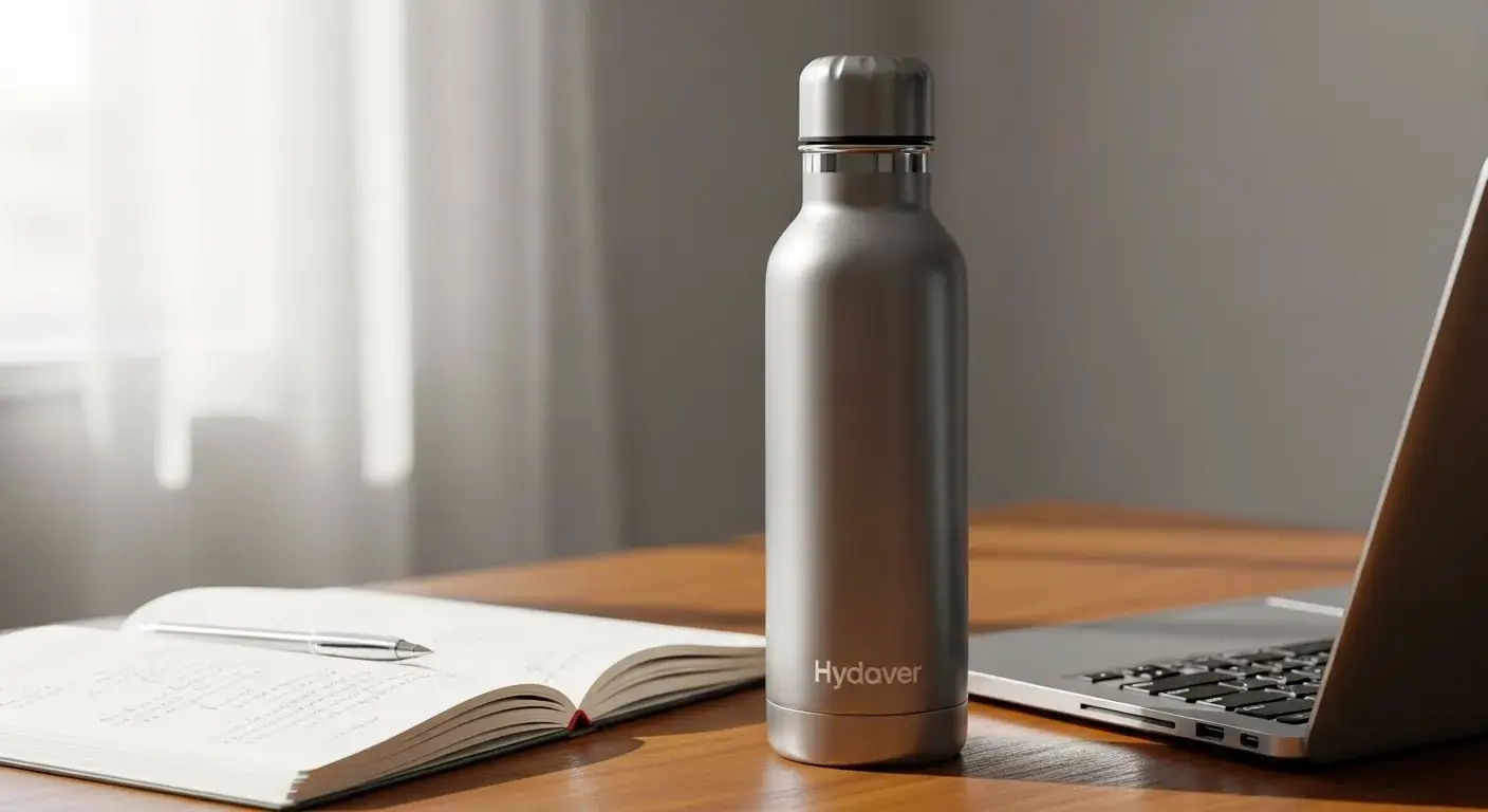 Double-wall vacuum insulated bottle on desk
