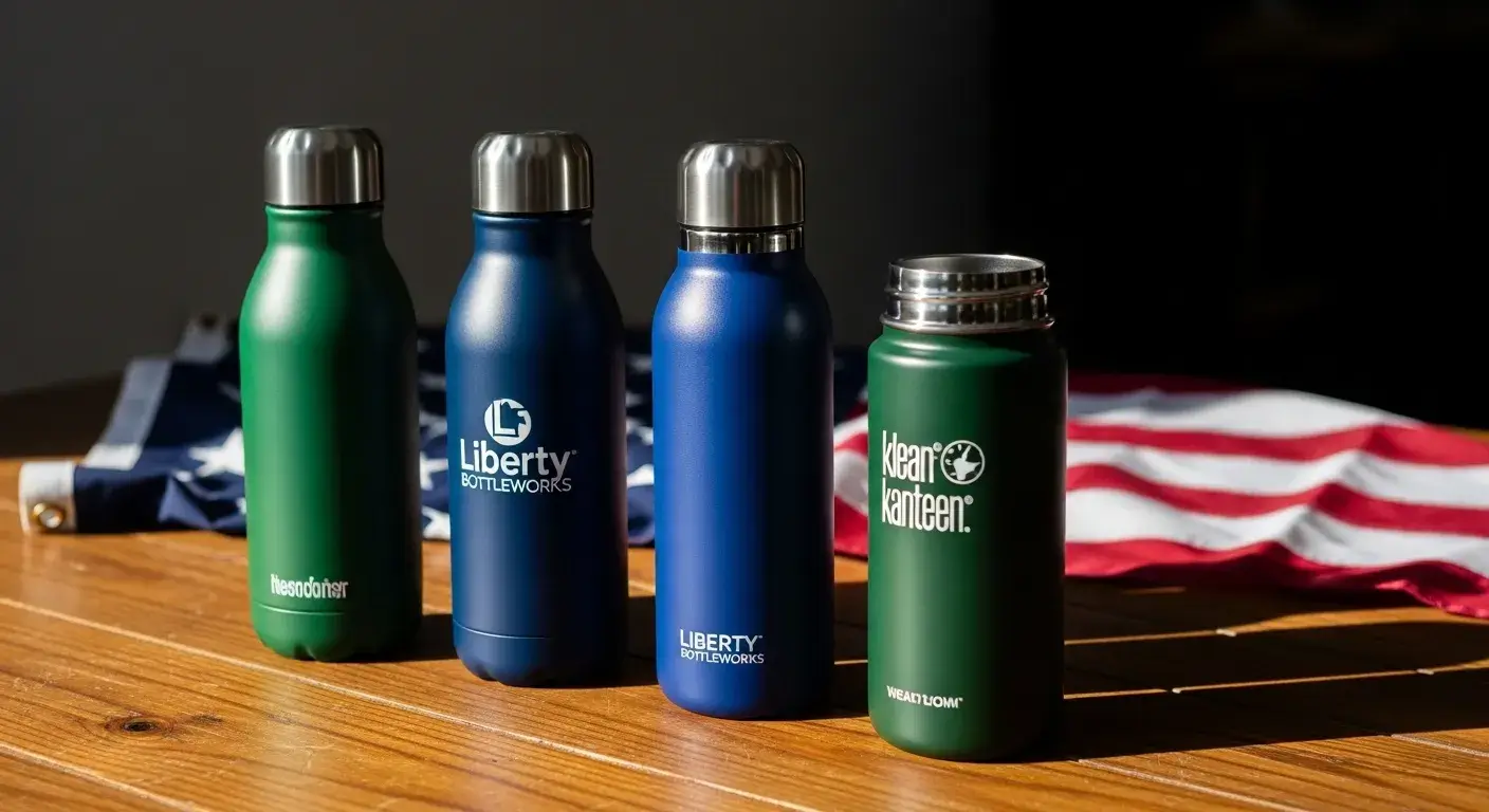 Liberty Bottleworks and Klean Kanteen bottles on wooden table