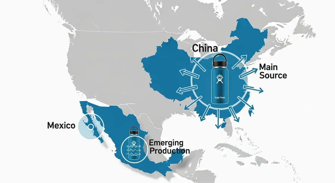 Map showing China and Mexico as Hydro Flask production sites