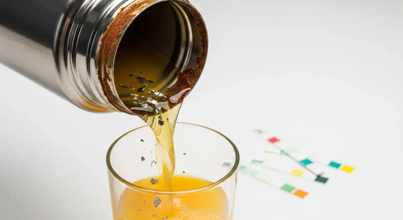 Metal leaching from damaged thermos into drink