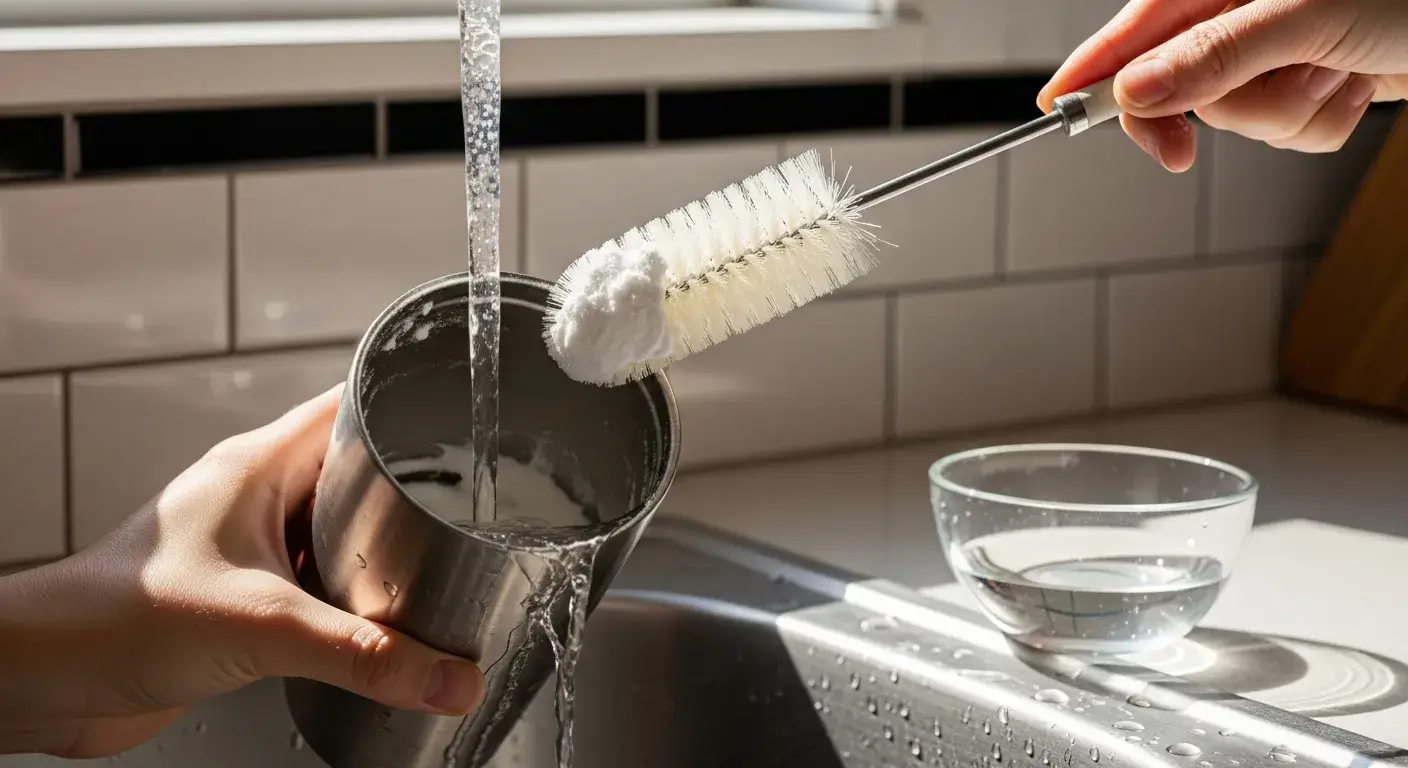 Cleaning a coffee tumbler with baking soda