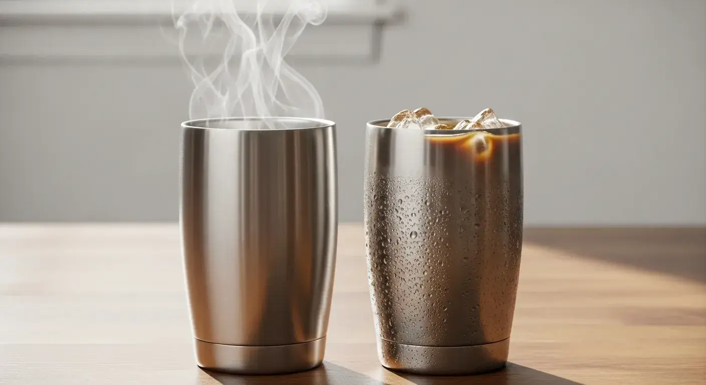 Hot and iced coffee safely stored in steel tumblers