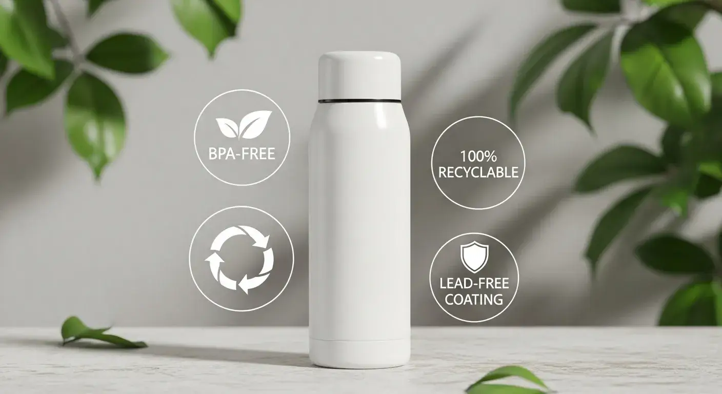 Eco-friendly bottle benefits White bottle with recycling icons and greenery