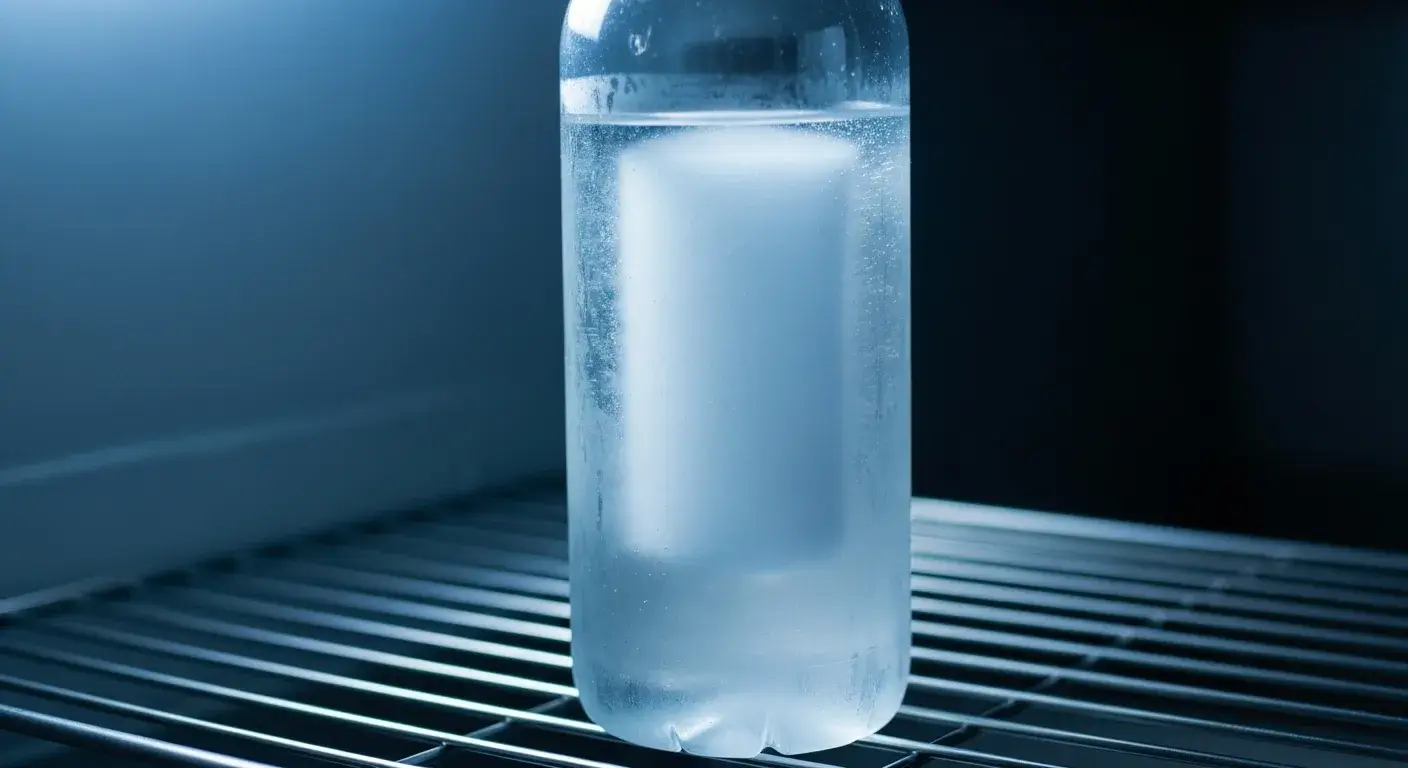 Taste change from freezing Frozen water bottle with slight cloudiness in ice