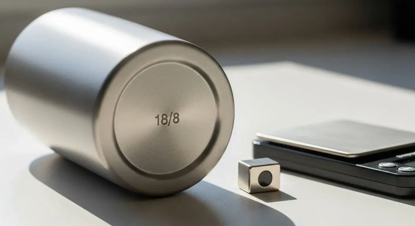 Magnet test and 18/8 stamp on a stainless steel cup