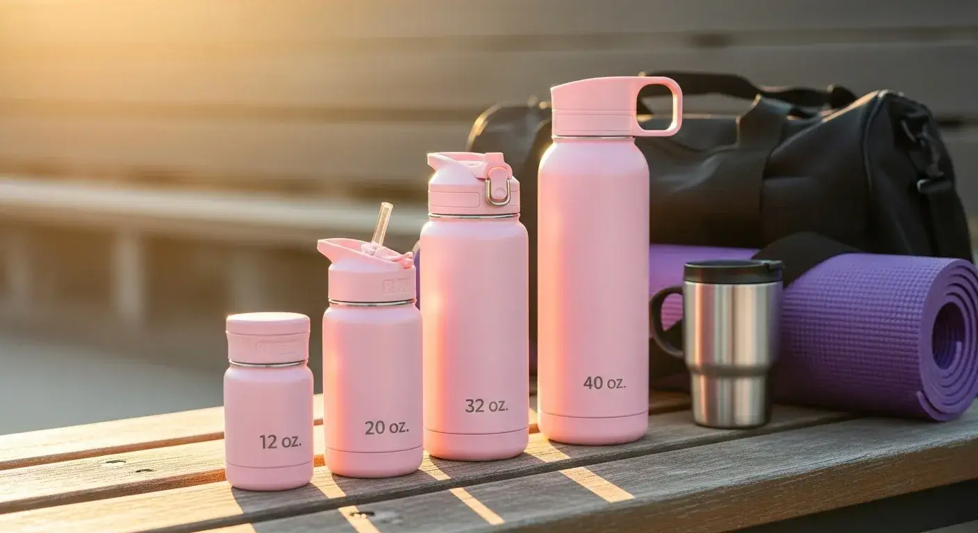 Different pink bottles with various lids