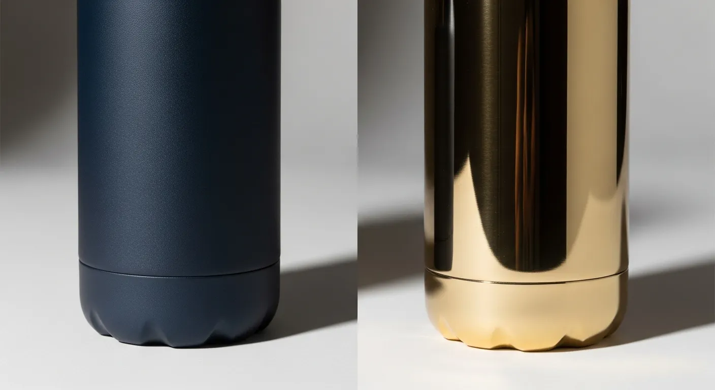 Powder vs. PVD coating comparison Comparison of powder-coated and PVD bottles side by side