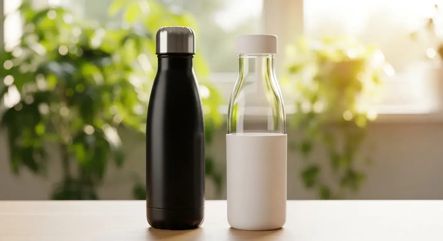 Best materials long-term Glass and stainless steel bottles on kitchen counter