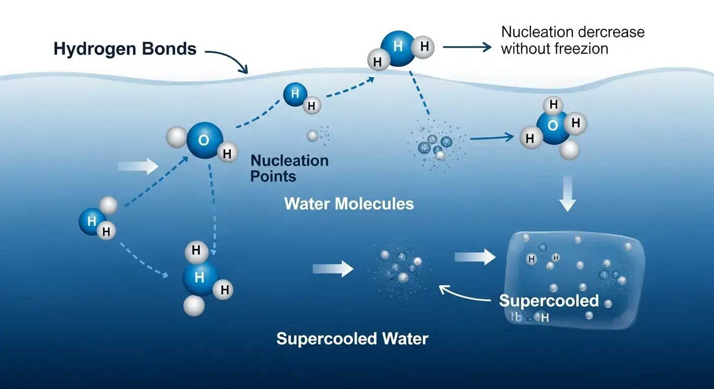 Freezing behavior science Diagram of hydrogen bonding and water expansion