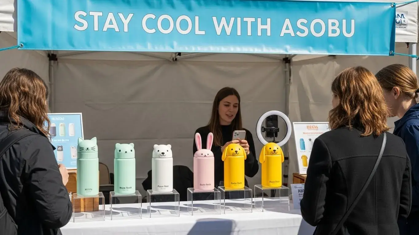 Local pop-up stand selling Asobu bottles